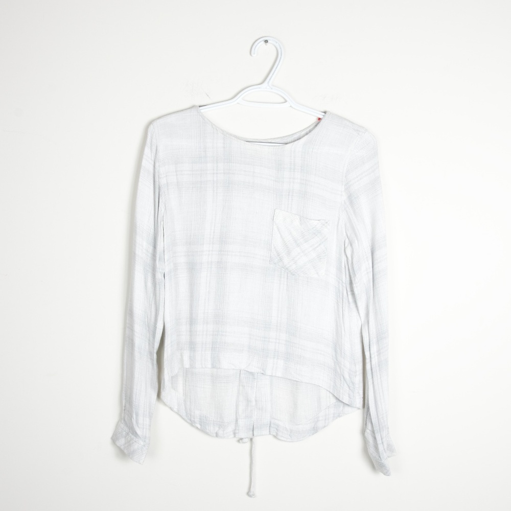 Cloth & Stone Lace Up Tie Back Plaid Long Sleeve